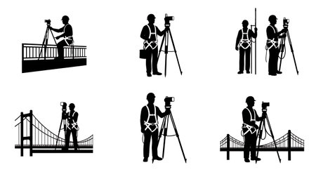 Black Solid Surveyor Safety Harness Silhouettes Set of Six on White Background isolated on plain white background.のイラスト素材