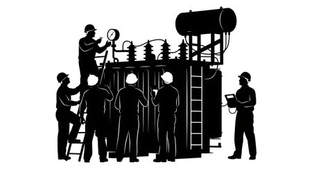 Black Solid Transformer Oil Check Silhouettes Set of Six on White Background isolated on plain white background.のイラスト素材