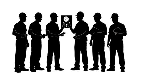 Black Solid Time Clock Adjust Silhouettes Set of Six on White Background isolated on plain white background.のイラスト素材