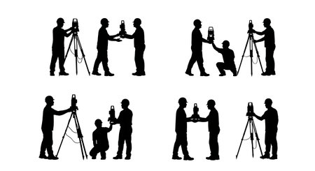 Black Solid Surveyor Pass Gear Silhouettes Set of Six on White Background isolated on plain white background.のイラスト素材