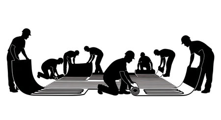 Black Solid Underfloor Heating Silhouettes Set of Six on White Background isolated on plain white background.のイラスト素材