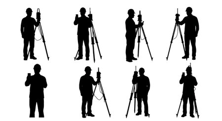 Black Solid Surveyor Smartphone Photo Silhouettes Set of Six on White Background isolated on plain white background.のイラスト素材