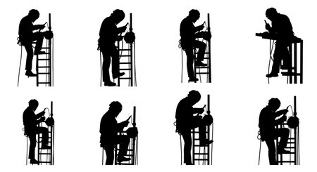Black Solid Welder Safety Curtain Silhouettes Set of Six on White Background isolated on plain white background.のイラスト素材