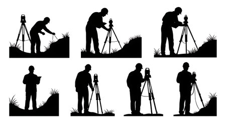 Black Solid Surveyor Soil Erosion Silhouettes Set of Six on White Background isolated on plain white background.のイラスト素材