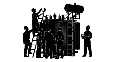 Black Solid Transformer Oil Check Silhouettes Set of Six on White Background isolated on plain white background.のイラスト素材