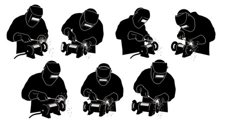Black Solid Welder Sharpening Tungsten Silhouettes Set of Six on White Background isolated on plain white background.のイラスト素材