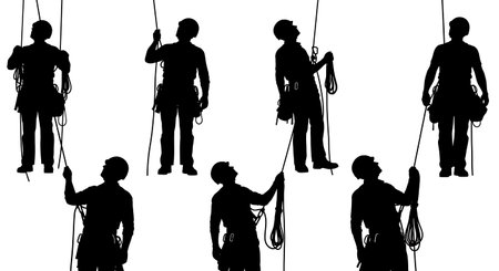 Black Solid Wind Energy Engineer Silhouettes Set of Six on White Background isolated on plain white background.のイラスト素材