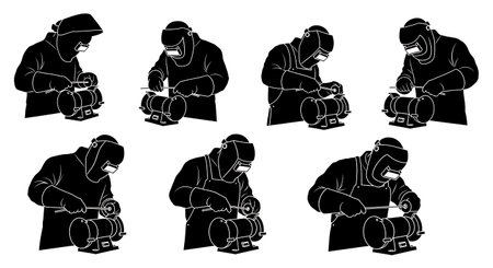Black Solid Welder Sharpening Tungsten Silhouettes Set of Six on White Background isolated on plain white background.のイラスト素材