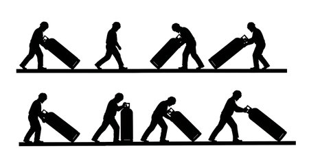 Black Solid Welder Rolling Gas Cylinders Silhouettes Set of Six on White Background isolated on plain white background.のイラスト素材