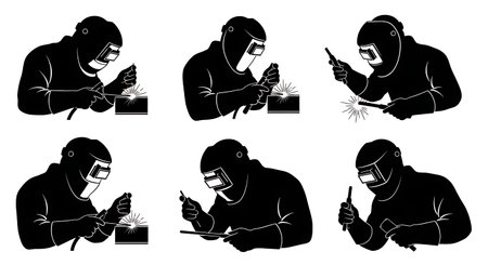 Black Solid Welder Cheater Lens Silhouettes Set of Six on White Background isolated on plain white background.のイラスト素材