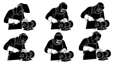 Black Solid Welder Sharpening Tungsten Silhouettes Set of Six on White Background isolated on plain white background.のイラスト素材