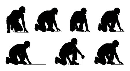Black Solid Worker High Five Silhouettes Set of Six on White Background isolated on plain white background.のイラスト素材