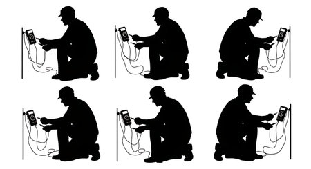 Black Solid Voltage Testing Silhouettes Set of Six on White Background isolated on plain white background.のイラスト素材