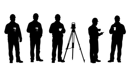 Black Solid Surveyor Coffee Cup Silhouettes Set of Six on White Background isolated on plain white background.のイラスト素材