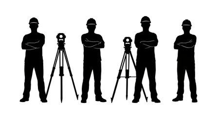 Black Solid Surveyor Arms Crossed Silhouettes Set of Six on White Background isolated on plain white...