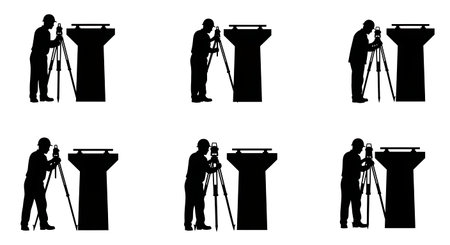 Black Solid Surveyor Bridge Pier Silhouettes Set of Six on White Background isolated on plain white background.のイラスト素材