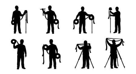 Black Solid Surveyor Flagging Tape Silhouettes Set of Six on White Background isolated on plain white background.のイラスト素材