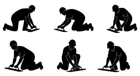 Black Solid Masons Finishing Concrete Silhouettes Set of Six on White Background isolated on plain white background.のイラスト素材