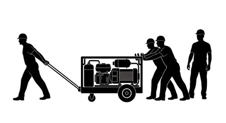 Black Solid Masons Moving Equipment Silhouettes Set of Six on White Background isolated on plain white background.のイラスト素材