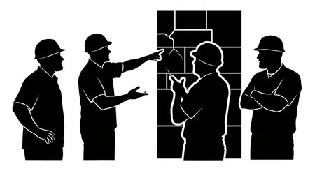 Black Solid Masons Discussing Problem Silhouettes Set of Six on White Background isolated on plain white background.のイラスト素材