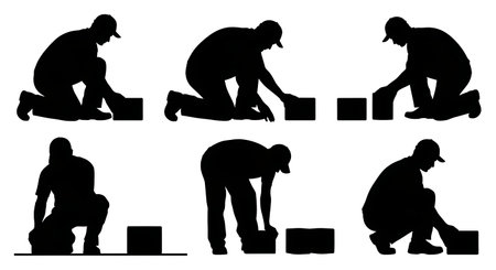 Black Solid Paver Laying Stone Silhouettes Set of Six on White Background isolated on plain white background.のイラスト素材