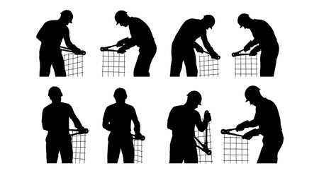 Black Solid Masons Cutting Mesh Silhouettes Set of Six on White Background isolated on plain white background.のイラスト素材