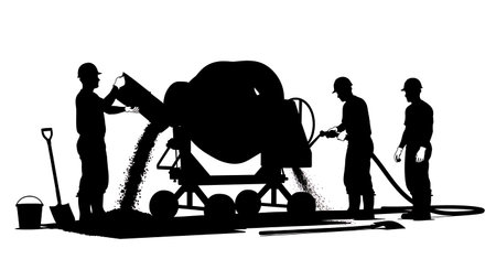 Black Solid Masons Using Mixer Silhouettes Set of Six on White Background isolated on plain white background.のイラスト素材