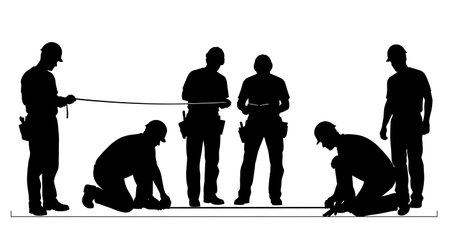 Black Solid Masons Measuring Site Silhouettes Set of Six on White Background isolated on plain white background.のイラスト素材