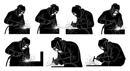 Black Solid Offroad Bumper Welder Silhouettes Set of Six on White Background isolated on plain white background.のイラスト素材