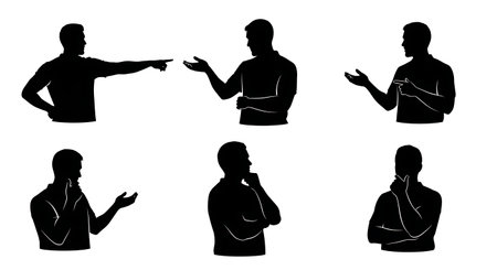 Black Solid Plumber Consulting Homeowner Silhouettes Set of Six on White Background isolated on plain white background.のイラスト素材