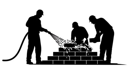 Black Solid Masons Wetting Bricks Silhouettes Set of Six on White Background isolated on plain white background.のイラスト素材