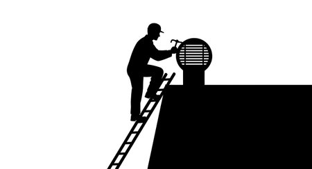 Black Solid Plumber Roof Vent Stack Work Silhouettes Set of Six on White Background isolated on plain white background.のイラスト素材