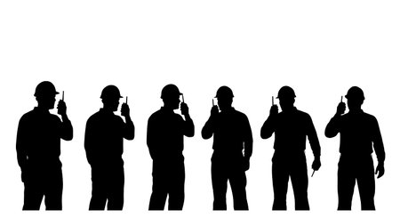 Black Solid Electrician Radio Comm Silhouettes Set of Six on White Background isolated on plain white background.のイラスト素材