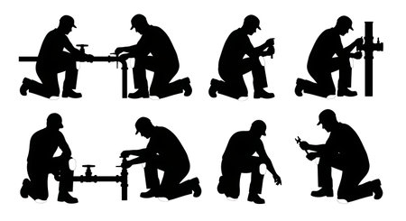 Black Solid Plumber Kneeling Pad Work Silhouettes Set of Six on White Background isolated on plain white background.のイラスト素材