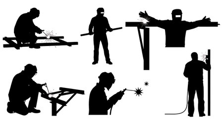 Black Solid Solar Panel Frame Welder Silhouettes Set of Six on White Background isolated on plain white background.のイラスト素材