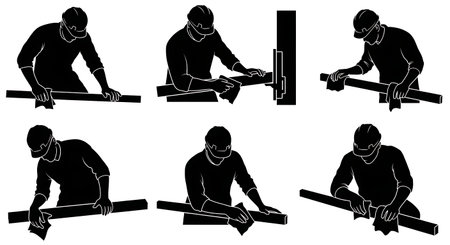 Black Solid Carpenter Wiping Glue Silhouettes Set of Six on White Background isolated on plain white background.のイラスト素材