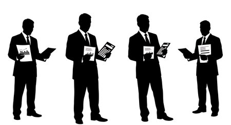 Black Solid Cost Engineer Silhouettes Set of Six on White Background isolated on plain white background.のイラスト素材