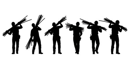 Black Solid Carrying Conduit Silhouettes Set of Six on White Background isolated on plain white background.のイラスト素材