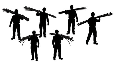 Black Solid Carrying Conduit Silhouettes Set of Six on White Background isolated on plain white background.のイラスト素材