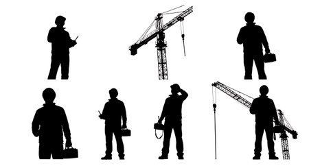 Black Solid Crane Operator Remote Silhouettes Set of Six on White Background isolated on plain white background.のイラスト素材