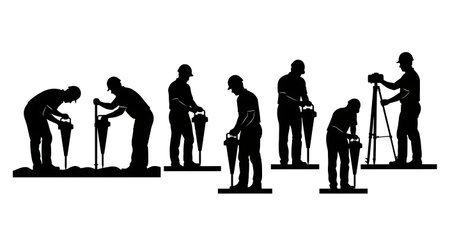 Black Solid Engineer Soil Test Silhouettes Set of Six on White Background isolated on plain white background.のイラスト素材