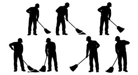 Black Solid Engineer Keys Silhouettes Set of Six on White Background isolated on plain white background.のイラスト素材