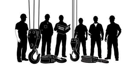 Black Solid Engineer Rigging Silhouettes Set of Six on White Background isolated on plain white background.のイラスト素材