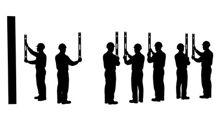 Black Solid Engineer Spirit Level Silhouettes Set of Six on White Background isolated on plain white background.のイラスト素材