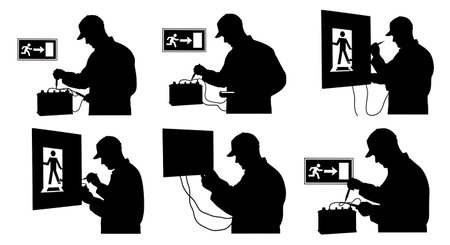 Black Solid Exit Sign Test Silhouettes Set of Six on White Background isolated on plain white background.のイラスト素材