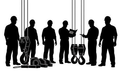 Black Solid Engineer Rigging Silhouettes Set of Six on White Background isolated on plain white background.のイラスト素材