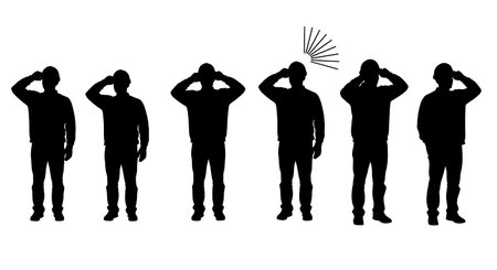 Black Solid Engineer Shading Eyes Silhouettes Set of Six on White Background isolated on plain white background.のイラスト素材
