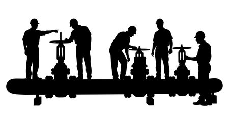 Black Solid Engineer Thumbs Up Silhouettes Set of Six on White Background isolated on plain white background.のイラスト素材