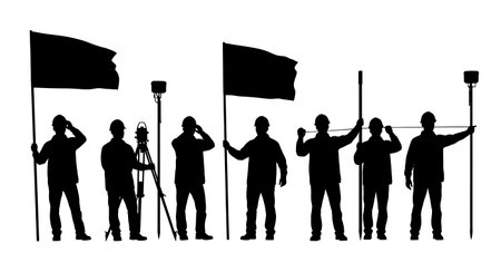 Black Solid Engineer Survey Flag Silhouettes Set of Six on White Background isolated on plain white background.のイラスト素材