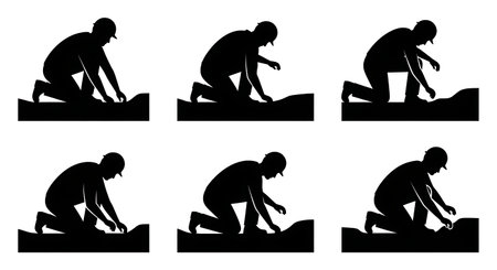 Black Solid Foundation Inspection Silhouettes Set of Six on White Background isolated on plain white background.のイラスト素材